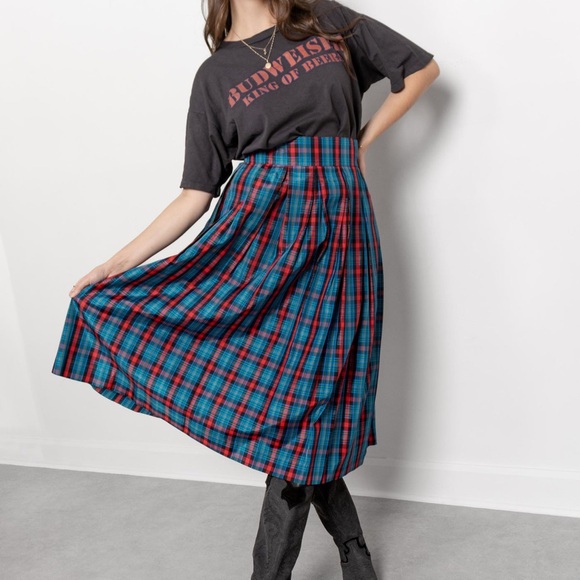 VINTAGE 90s Blue Red Plaid Midi Skirt Deadstock‎ Holiday Christmas Size 8 New - Picture 4 of 15